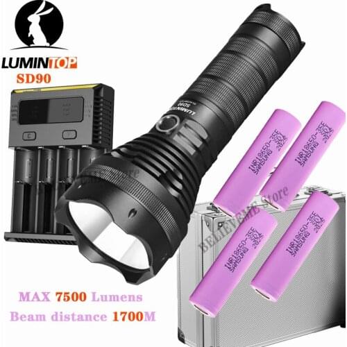 LUMINTOP SD90 Flashlight SBT90.2 LED 7500 lumens Beam distance 1700M rechargeable Tactical torch light with battery charger