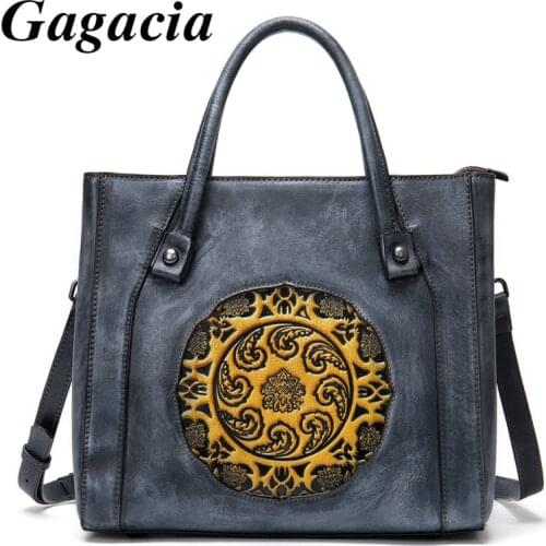 GAGACIA Women Cowhide Handbag Genuine Leather Handbag Shoulder Bags For Woman Vintage Chinese Style Ladies Fashion New Tote Bags