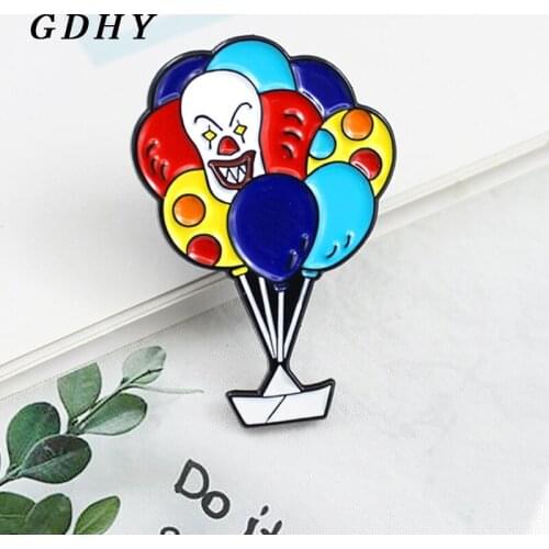 GDHY Enamel Circus Horror Clown Balloon Hot Air Balloon Brooch Colorful Balloons Lucky Ship Boat Pin Jewelry Badges Lapel Pins