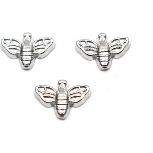 Hot Sale 10pcs/lot Metal Silver Bee Floating Charms Fit Glass Memory Floating Lockets Bracelet DIY Jewelry