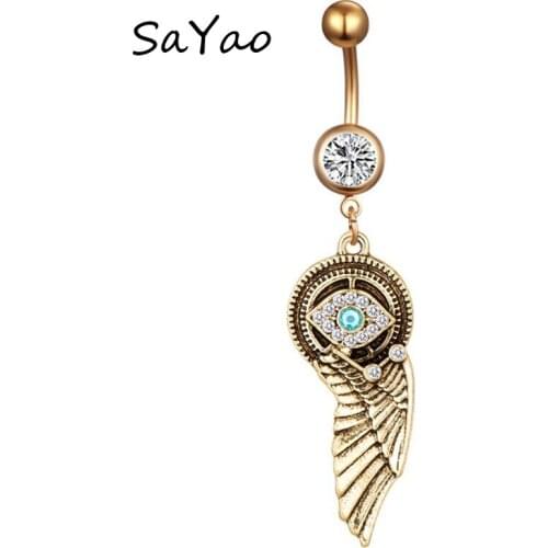 Antique Gold Angle Wing Navel Eye Belly Button Rings Piercing Belly Ring Ouro Bijoux Pirsing Nombril on Sale