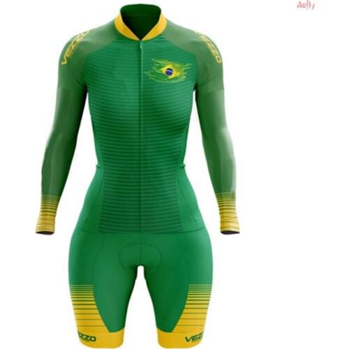 VEZZO Green Cycling Clothes Triathlon Skinsuit Sets Womens Macacao Ciclismo Feminino Go Pro Team Bicycle Jumpsuit Kits Summer