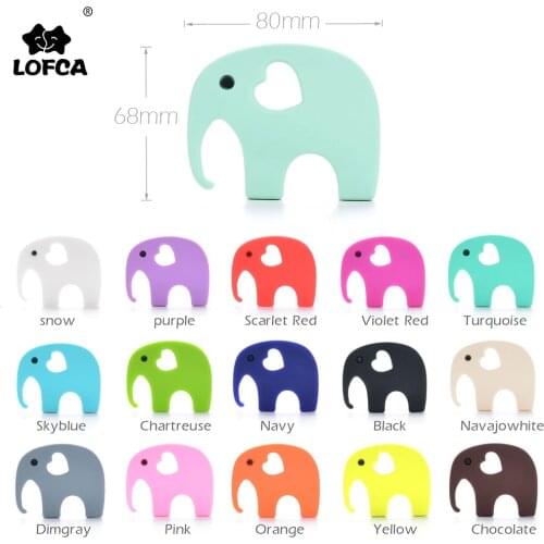 LOFCA 1pc Elephant Silicone Teether Soft Baby Teething Toys Baby Teether Pendant Necklace Chew Food Grade Silicone Chew Toy