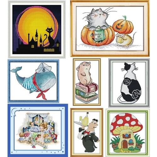 Cat&mouse Cross Stitch Kits 11CT 14CT Cartoon Printed Pattern Handmade Crafts on Fabric DMC Counted Sewing Needlework Embroidery