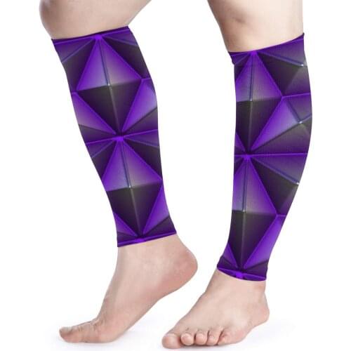 NOISYDESIGNS A Pair Calf Protecctor Sleeves Purple Geometric Print Elastic Shin Guard Protector Leg Warmers Sport Equipment