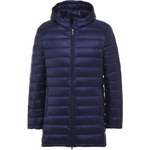 New Autumn Winter Men White Duck Downs Jacket Slim Parkas Male Thin Coat Long Hooded Plus Size Ultra Light Down Outerwear SF618