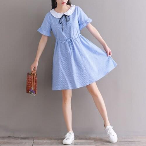 New arrival short sleeve female mini dress women sweet striped dress