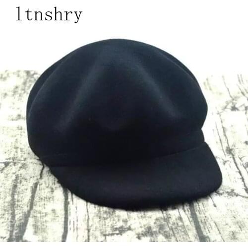 New Elegant Womens Autumn Winter Hats 100% Wool Newsboy Caps Warm Thick Beret For Women New Style Solid Simple Female Hat