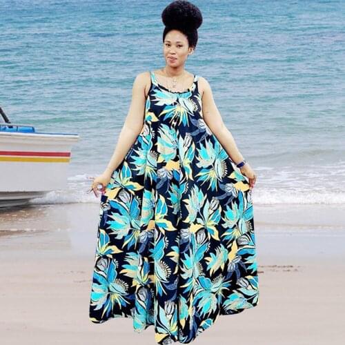Exquisite Printing African Dresses For Women Summer Elegant Spaghetti Strap Long Vestidos Loose Ankara Fashion Dress Casual
