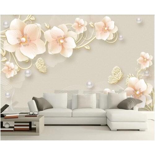 Custom photo mural 3d wallpaper European style embossed jewelry flower home decor living room wallpaper for walls 3 d in rolls