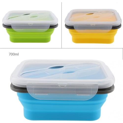 700ML Portable Silicone Scalable Folding Lunchbox Bento Box with Spoon Fork Dual Purpose Tableware for- 40 ~ 230 Centigrade