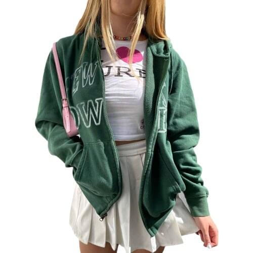 Casual Womens Zip Up Hoodies Fashion Long Sleeve Letter Print Oversized Sweatshirts with Pockets Stylish Women Hooded Sweatshirt