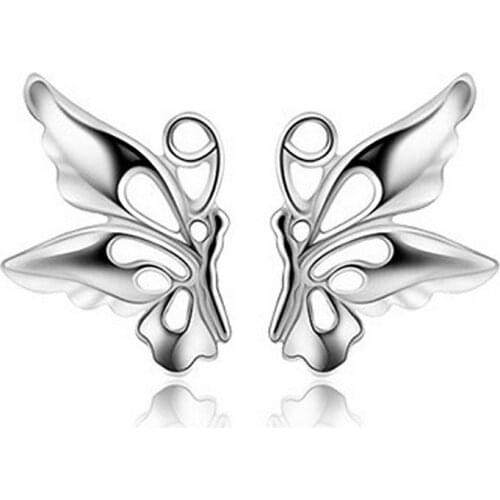 One Pair Promotion Nice 925 Sterling Silver Cute Butterfly Stud Earring With Back Stopper Woman Girl Jewelry
