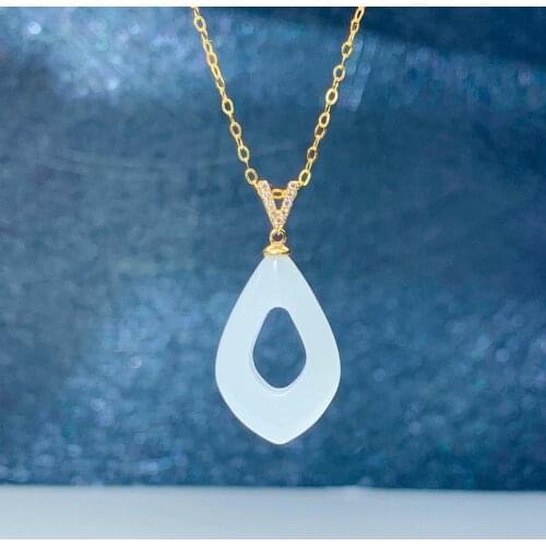 SHILOVEM 18k yellow gold natural white Jasper pendants Christmas Gift fine Jewelry plant wedding no necklace mymz1318754hby