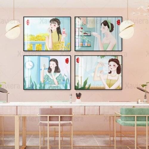 Modern Oriental Woman Makeup Canvas Painting Decorative Picture Skin Management Club Medical Beauty Salon Decor Wall Art Poster