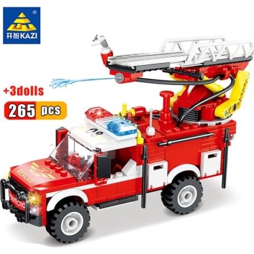 265pcs Kaizhi 80530 Can Spray Water Fire Fighting Ascending Rescue Aircraft Series Rescue Fire Truck Building Blocks Toy Gifts