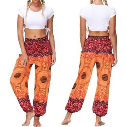 Women High Waist Trousers, Loose Fit Printed Lantern Long Pants with Pockets for Spring Autumn 2021