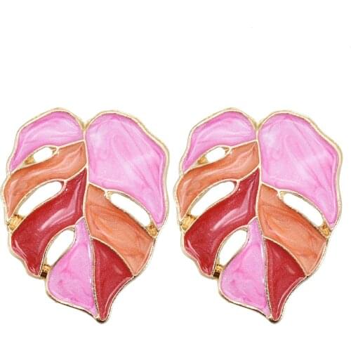 New Ins Summer Enamel Leaf Stud Earrings for Women Bohemian Hollow Plant Earring Holiday Party Jewelry Bijoux Birthday Gift