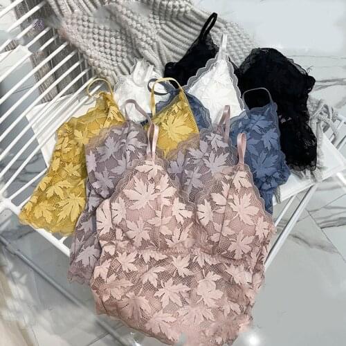 French Style Sexy Lingerie For Women Girls Simple Fashion Maple Leaf Tank Tops Adjustable Maple Leaf Lace Beauty Backless Bra