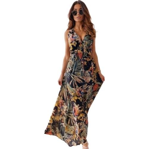 Summer Vest Dress Women 2021 New Print Sleeveless V-neck Big Swing Beach Dresses Casual Loose Elegant Party Dress Robe Femme