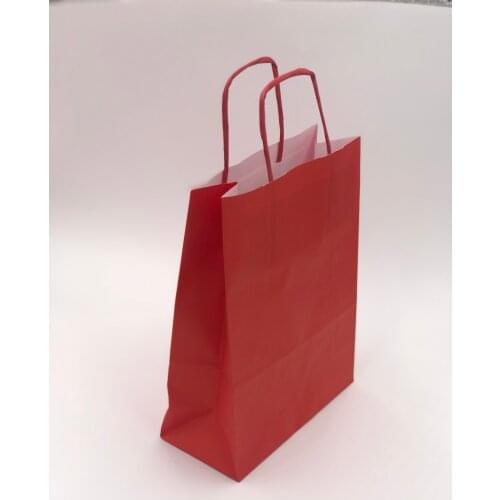 [10 bags] 24x8 18 cm brown, red, white kraft paper bulk gift bags with handles. Ideal for shopping, packaging