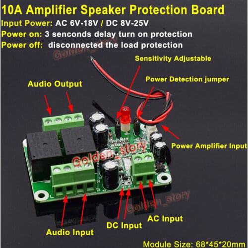 10A 12V-24V Speaker Protection Board Boot Delay+DC Protect for Amplifier Board
