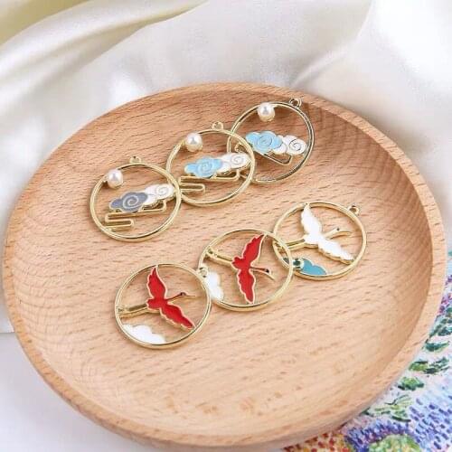 10pcs/Lot Metal Enamel Chinese Style Crane Cloud Diy Jewelry Charms Pendant Earring Necklace Bracelet Charms For Jewelry Making