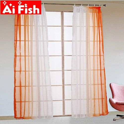 2 PC/ Lot Finished Solid Tulle Drapes Modern Simple Orange Gradient Sheer Curtains For Living Room Kitchen Short Curtain MY159-5