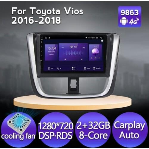 4G LTE IPS Android 11 Car Radio Multimedia Player Stereo For TOYOTA VIOS Yaris 2016 2017 2018 WIFI GPS Navigation FM Cooling Fan