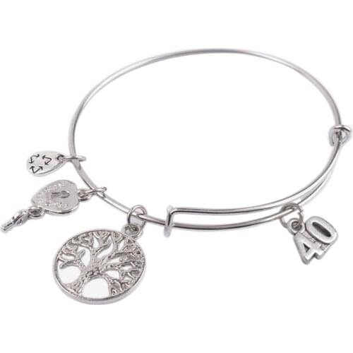 5PCS Silver Color Tone 40th Birthday Wire Bangle Bracelet #92092