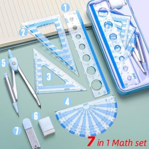 7 in 1 Compass Ruler Sets Drawing Tools Painting Suit Mathematical Children Durable Gift Practical Compass Student Stationery