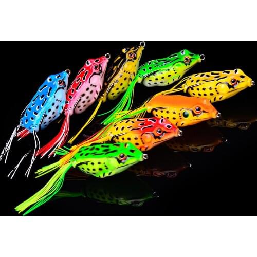 8pcs 8.5g Frog Lure Soft Tube Bait Plastic Fishing Lure with Fishing Hooks Topwater Ray Frog Artificial 3D Eyes