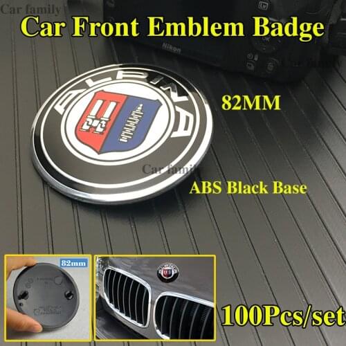 Car Front Boot Rear Trunk Logo Cover 100pcs/set Black Base 2pins ABS No Expoy 82mm Label Auto Badge Hood Bonnet Emblem
