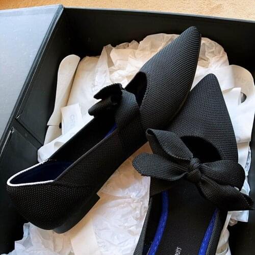 New Mary Janes Leopard Pattern Pointed Toe Knitting Ballet Flats Wowen Moccasins Shoes Woman Bow-knot Shallow Slip on Ballerina