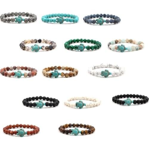 Summer Style Sea Turtle Beads Bracelets For Women Men Classic 14 colors Natural Stone Elastic Friendship Bracelet Beach Jewelry