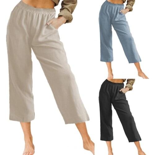 Cotton Linen Pants For Women Trousers Casual Loose Solid Color Pocket Harem Pants Plus Size Popular Lady Khaki Basic Trousers