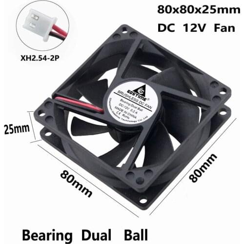 Gdstime 2 Pieces 80mm x 25mm DC Cooling Fan 12V Ball Bearing 2800RPM 2Pin 8cm 8025 PC Computer Case Cooler 80x80x25mm 0.2A