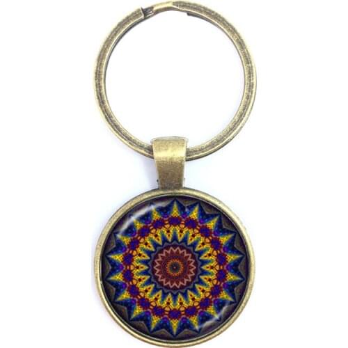 Flower of life Tibetan Om Mandala Keychain Gray Om jewelry Vintage Buddhism Meditation Jewelry Glass Dome Pendant Antique Bronze