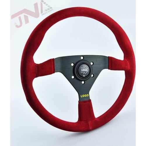 For Racing Car Sport Game Steering Wheel 350MM Red Suede Leather with Logo