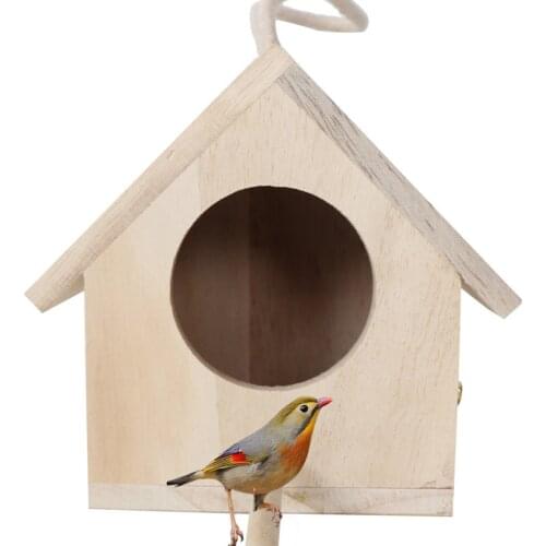 Unfinished Wood Birdhouse with Perch Outdoor Hanging Bird Cage Bird Breeding Nest for Patio Decor