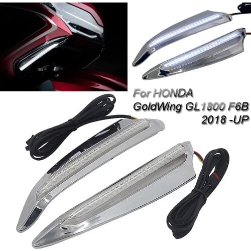 Chrome Pair Front Lighted Vent Trim Decorative LED Turn Signal Kit in Light For HONDA GL1800 Golden Wing 2018 2019 2020 2021