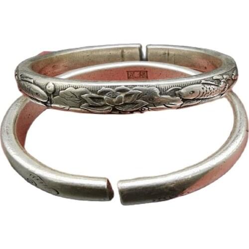 Chinas Old Tibet Silver Engraving Pattern Silver Bracelet A Pair