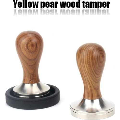 Coffee Tamper 51mm 53mm 58mm Coffee Powder Hammer Yellow Pear Wood Stainless Steel Coffee Tamper Coffee Accessories