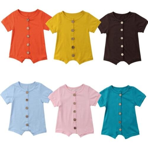 Newborn Baby Girls Boys Cotton Button Romper Jumpsuit Outfits Casual Clothes