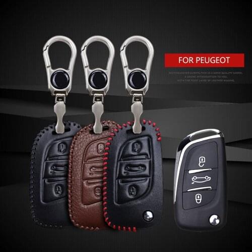 Leather Car Key Case Cover For Peugeot 5008106 206 306 107 207 307 407 Partner 301 208 308 SW 408 508 2008 3008 Keyring Chain