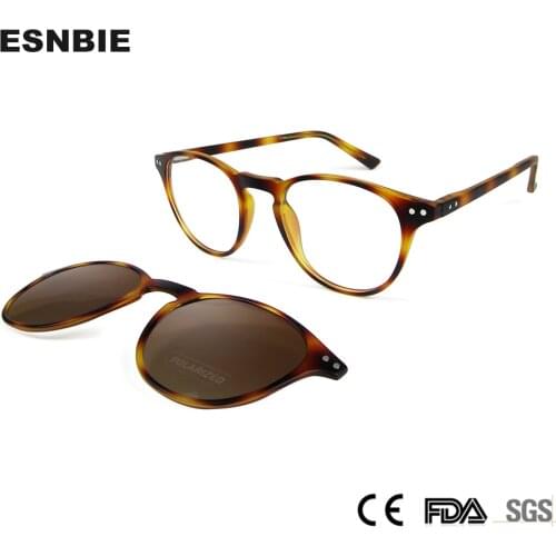 TR90 Round Magnetic Sunglasses Polarized Clip On Sun Glasses For Men Women Transparent Champagne Vintage Myopia Optical Glasses