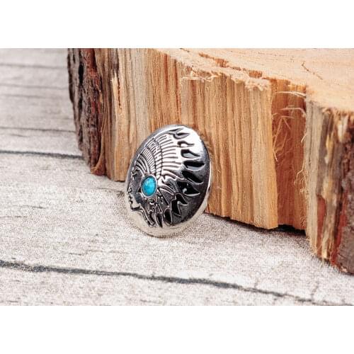 10PC 30MM SOUTHWEST INDIAN HEAD TURQUOISE SLIVER SCREW BACK LEATHERCRAFT BELT CONCHOS