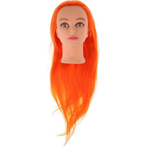 Mannequin Head Beauty Salon Long Orange Hair Cosmetology Mannequin Manikin Training Head Model Hairdressing Styling Practice