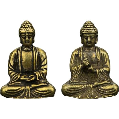 Mini Portable Retro Brass Buddha Zen Statue Pocket Sitting Buddha Hand Toy Sculpture Home Office Desk Decorative Ornament Gift