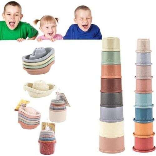 Cartoon animal geometry Funny Wheat Straw Stacking toys straw science cups bath lesson color Cup Science G0U6